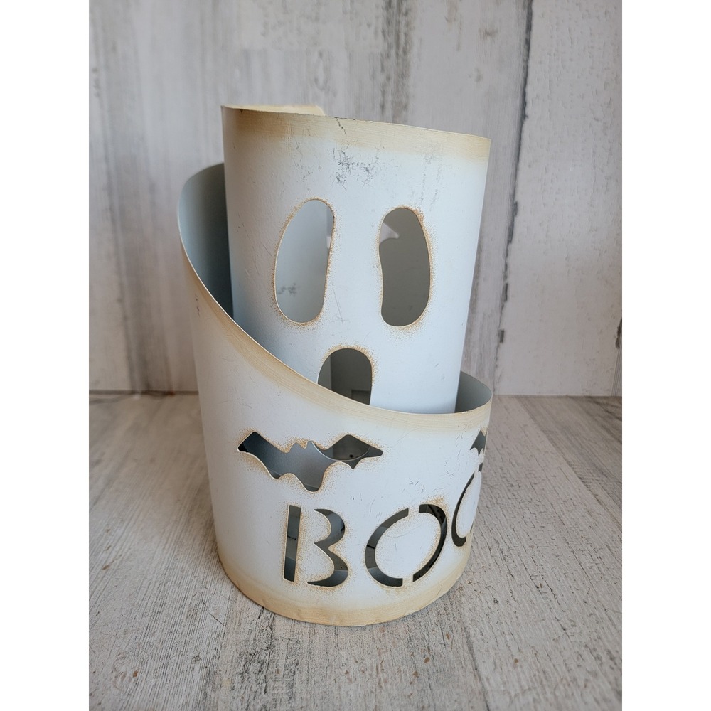 Vintage metal Ghost tea light holder spiral boo Halloween home decor unique‎